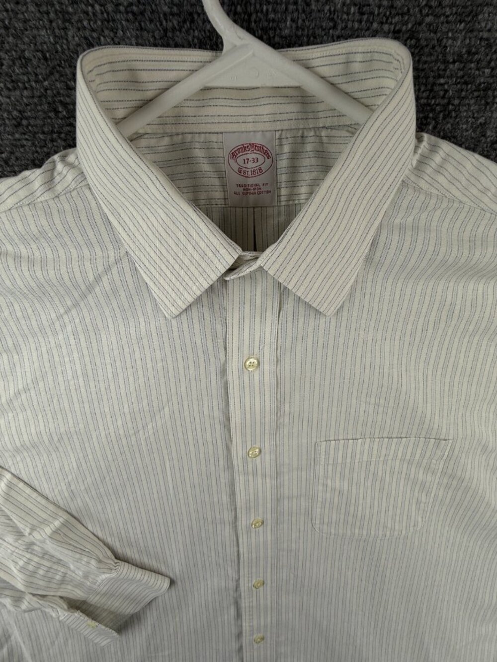 Brooks Brothers 17 33 Traditional Fit Iron Point Oxford Blue Striped Button Up